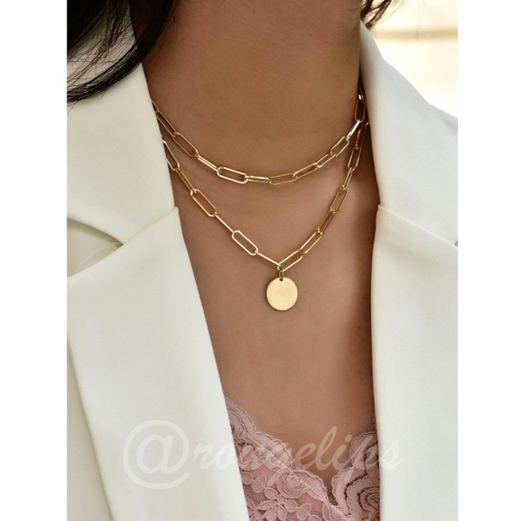 Gold Tone Double Layer Chain with Charm Fashion Necklace - Picture 9 of 10